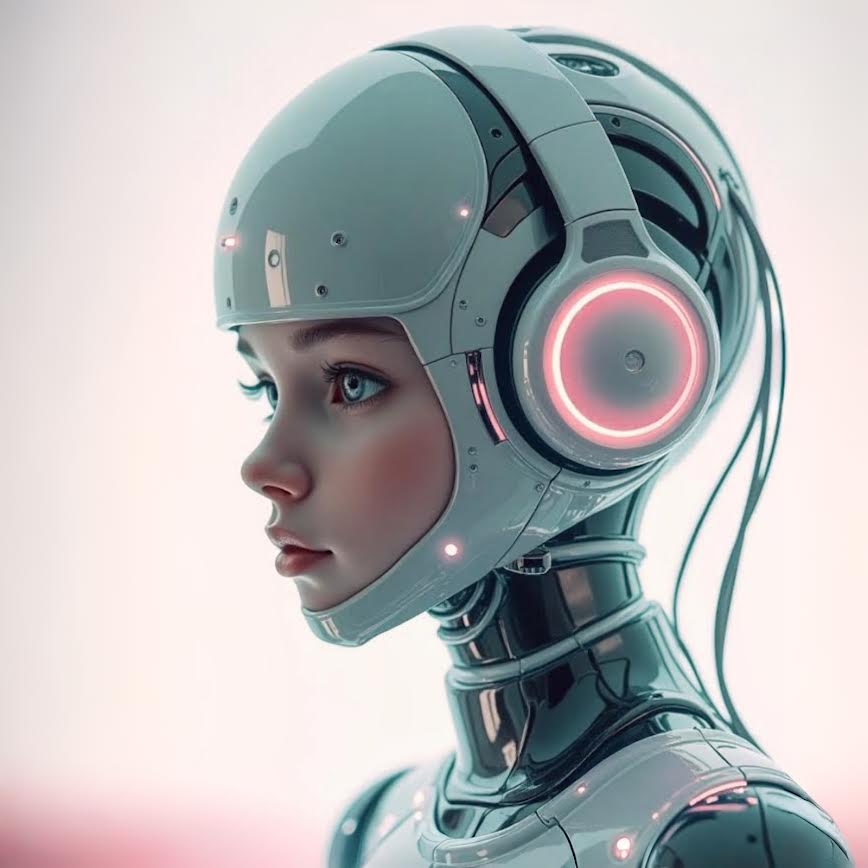 Integrity-shop.com, silver grey digital drawing: girl wearing earbuds